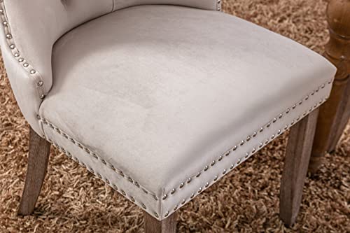 Lz Leisure Zone Dining Chairs 2-Pcs Set, High-End Velvet Upholstered Accent Chairs Button Tufted Dining Chairs With Back Ring Pull And Nailhead Trim, Seat Height 20" (Beige) #TOP4
