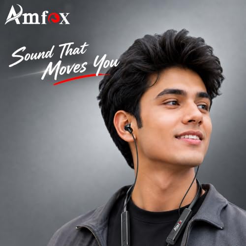Image of Amfox Z5 Neckband, 72 Hours Play Time, 350 mAh Battery with IC Protection, 5.4v Bluetooth, 20Hz to 20 KHz Frequency Response, IP55 Protection, Magnetic On-Off, Stand-by Time 400 Hr, Black