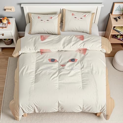 Parure de lit 90x190 chat en microfibre douce équipée d'une fermeture éclair fluide
