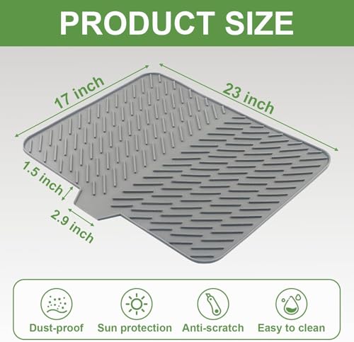 Image of SONANI Silicone Dish Drying Mat for Kitchen, Large 23 x 17 Inch Dish Drainer Mat with Drain Lip, Waterproof Heat Resistant Non-Slip Silicone Mat for Sink & Counter, Utensil Dish Drying Mat (Grey)