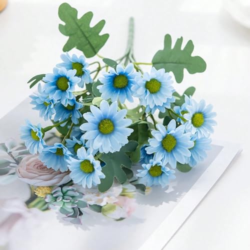 Image of Art Street Artificial Blue Flowers Bunch |Daisy Flowers for Home | Living Room, Decor |Christmas Day, New Year, 7 Head 21 Flowers| Pack of 2|Size 13 INCH, (Without Vase)