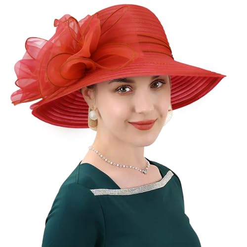 Image of DRESHOW Lady Derby Dress Church Bowler Cloche Hat Bowknot Organza Bridal Cap for Wedding