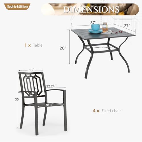 Image of Sophia & William Patio Dining Set, 4 Stackable Chairs w /Square Metal Table