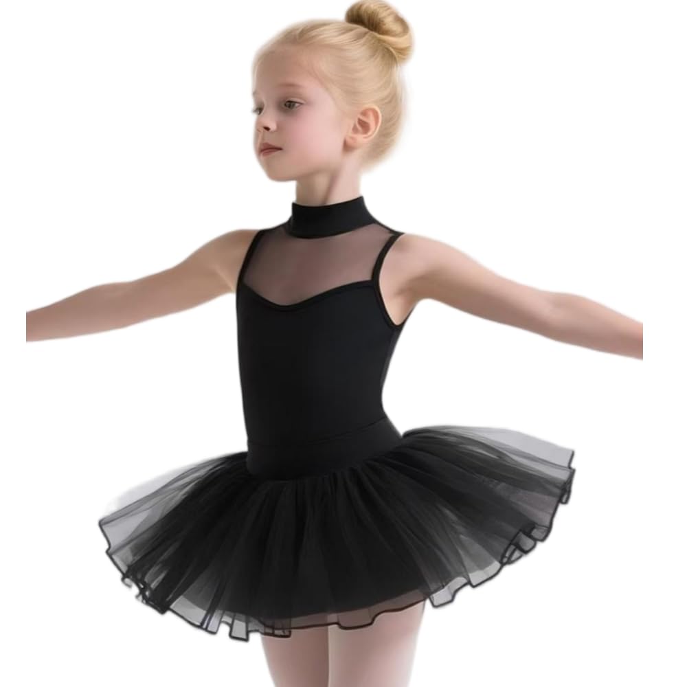 JJDFW - Body a maniche lunghe da bambina, per danza classica, ginnastica, danza, gonna in rete con grande schiena cava e fodera morbida