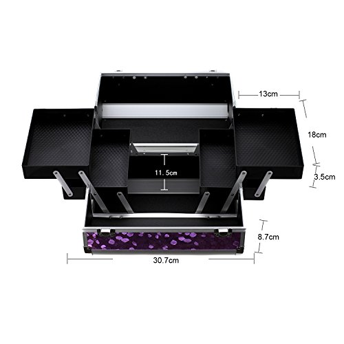 Glow Make-up Etui Kosmetikkoffer Schminkkoffer Friseurkoffer Schmuckkoffer; Purple – Bild 5