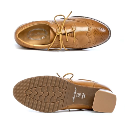 Mona flying Sapato social feminino de couro com salto alto oxfords salto médio com cadarço para mulh