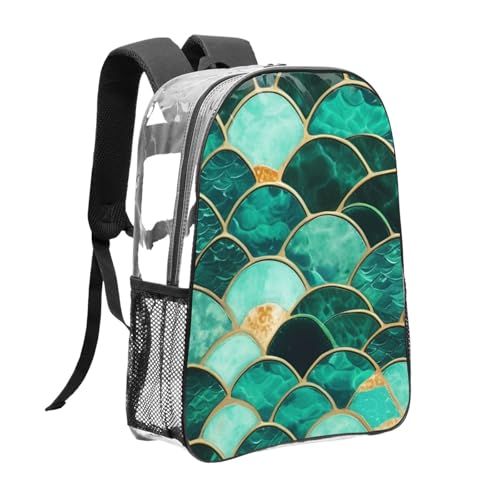 Mermaid fish scale print Print Work Travel Stadium Events Transparent Backpack PVC Clear Bag Large Side Pockets3