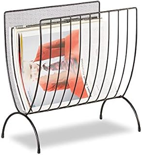 Relaxdays Mesh Newspaper Stand, Metal Newspaper Bin, Freestanding Rack, H x W x D 35 x 34 x 18 cm, Black
