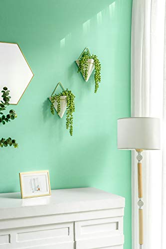Dahey Geometric Wall Planter Hanging Vase With Artificial Succulent Plants Fake String Of Pearls Modern Small Ceramic Wall Decor For Indoor Outdoor Home Office Garden, 2 Pack #TOP2