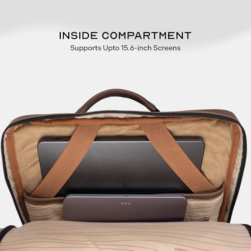 Image of Assembly Vintage 21L Laptop Backpack for Men Women 15.6 Inch Leatherette Office Travel Bag with Hidden Magnetic Flap Closure