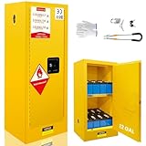 12 Gallon Flammable Storage Cabinet & Chemical Cabinet, OSHA Compliant Tool Chemical Storage Cabinet with Self-Closing Doors, Adjustable Shelves & Spill-Containment Sumps