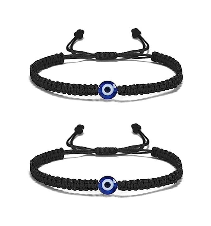 Evil Eye Bracelets Good Luck Bracelet Adjustable String Amulet for Women Men Teen Boys Girls (Set of 2)