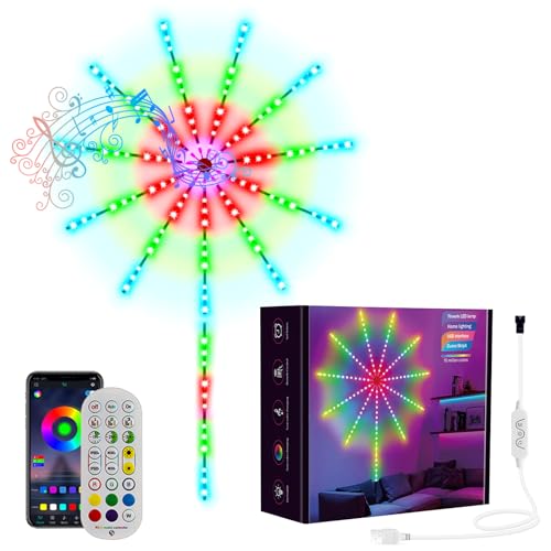 Guirlande lumineuse LED pour feux d'artifice RGBIC LED avec télécommande LED Firework, bande LED feux d'artifice Bluetooth avec application pour Noël, vacances (10 x 0,5 M+1 x 1,5 M)