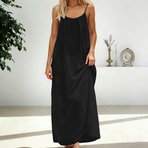 Image of HTHLVMD Backless Cami Dress Summer Dresses for Women 2026 Spaghetti Strap Dresses Womens Solid Color Backless Cami Dress