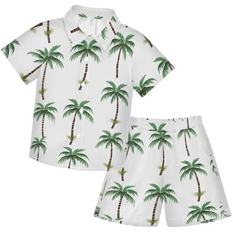 UMIRIKO 3T Toddler Boy Shorts Set Palm Tree Hawaiian Button Down Shirts Summer Outfits for Little Boy 202a8975 Cover