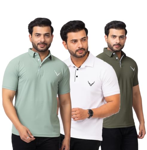 Image of HANABY Men's Summer Polo Solid Half Sleeves Polycotton T-Shirt | Collar Breathable and Comfortable T-Shirt (Pack of 3)