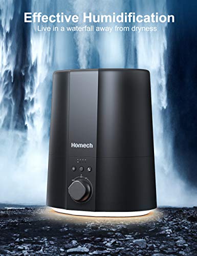 Homech Cool Mist Humidifier, 28dB Quiet Ultrasonic Humidifiers for Bedroom, Warm Light, Timing, Mist Ajustable, Easy to Clean, Auto Shut-Off
