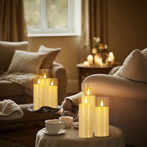 Image of YOROXRG Flickering Flameless Candles Battery Operated with Remote,Led Pillar Candles with Realistic Moving Wick Candles for Halloween,Christmas,Home Decor Pack of 24 (D2.2 xH 5 inch 6 inch 7 inch)(Ivory)