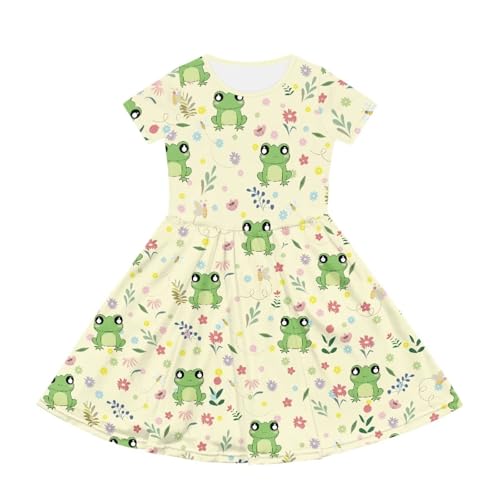 Image of Girls Dress with Pockets Basic Short Sleeve High Waist Swing Skater Dress School Party Dress for Kids