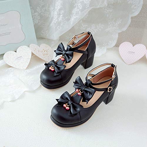 VOKLIN Women's Girls Sweet Bow Lolita Mary Janes Pumps T-Strap Platform Block Mid Heels Oxford Dress Shoes2