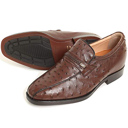 [北嶋製靴工業所] シークレットシューズ オーストリッチ革 本革 国産 5cm スワローモカ 67 ブラウン 24.5cm