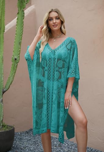 Image of Sexy Elegant Lace Beach Cover Up for Women, Bathing Suit Cover Up, V-Neck Swimsuit Coverup for Poolside, Seaside and Party