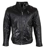 RICANO ERIK Herren Lederjacke, Büffel Nappa Echtleder (M, Schwarz)
