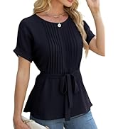CiCiBird Women Dressy Casual Shirt Summer Peplum Tops Work Pleated Blouse