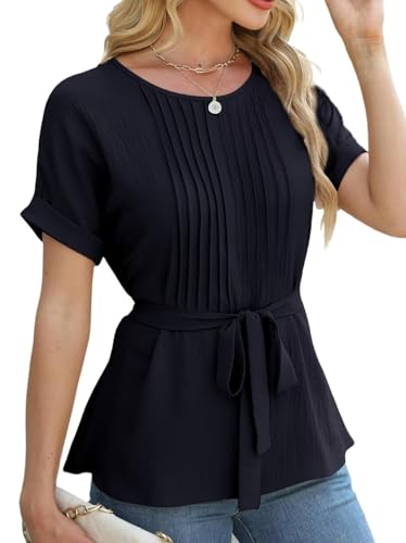 CiCiBird Women Dressy Casual Blouses Summer Peplum Tops Work Pleated Blouse