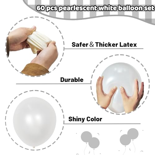 Image of Pearl White Balloons 12 Inch, 60 PCS Clear Latex for Arch, Helium Balloons for Women Birthday Wedding Baby Shower Anniversary Party Decorations