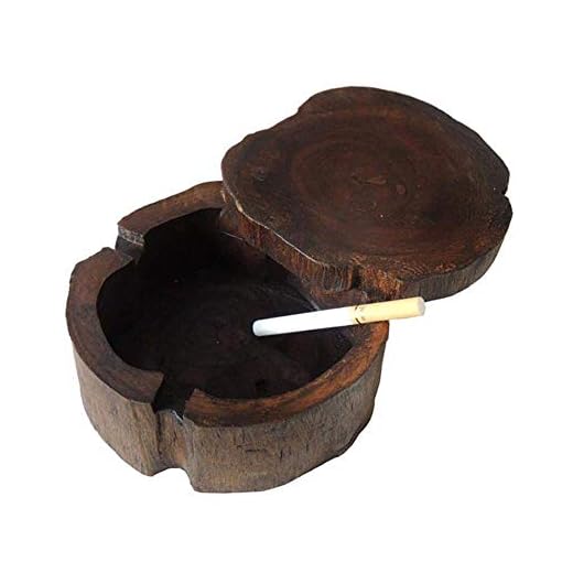 Kreativt träaska med lock på utsidan, vindtätt askfat dekorativt brun trä tobakaska, utomhus och inomhus jul vintage askfat (12x4,5cm)