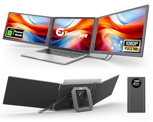 Teamgee 15,6 Zoll Laptop Bildschirm Erweiterung mit Powerbank, 1-Kabel Portable Monitor Plug & Play, Kompatibel mit Mac (M1-M4), Windows, Surface, Chrome, Gut für Homeoffice, Studios, Selbstständige