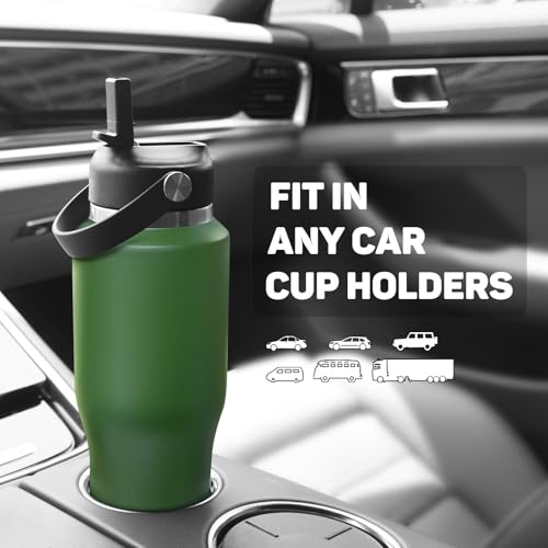Image of ABOTOCUP 32oz Water Bottle Insulated with Powder Coated, Fit in Any Car Cup Holder, Water Bottles with Straw and Spout Lids, Stainless Steel Insulated Double Wall Leak-proof BPA Free to Keep Cold&Hot