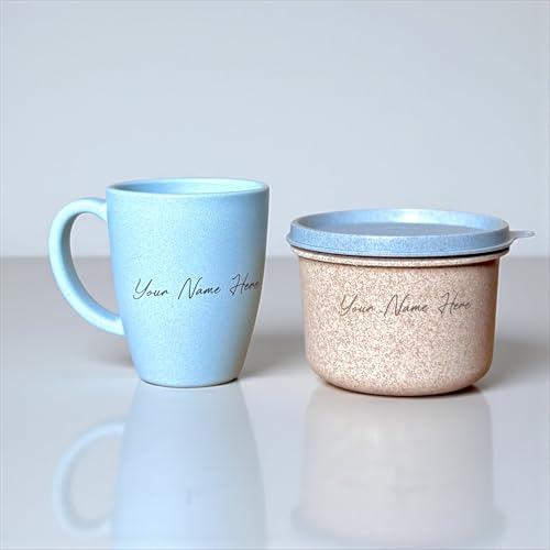 Image of Happy Cove Eco Friendly Coffee Mug & Snack Container Set - Rice Husk, Wheat Straw, Bamboo Fibre - Perfect Customized Gift for Men - Ideal Gifts for Man - Sustainable Gift for Man, Glacier Blue