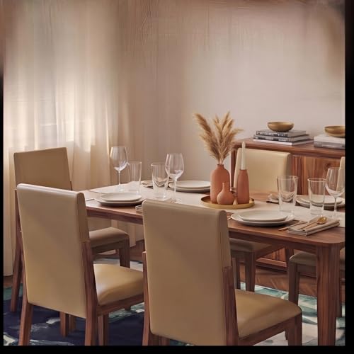 Image of DecorNation Italiana Solid Wood Dining Room Set for Home, Living Room- Dining Table with Cushioned Chairs (Walnut, 4 Seater)