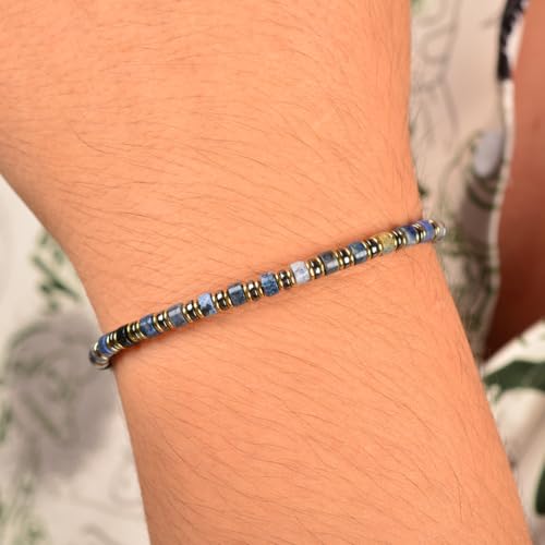 Pulsera artesanal de hematita azul para hombre con cierre ajustable miniatura 2
