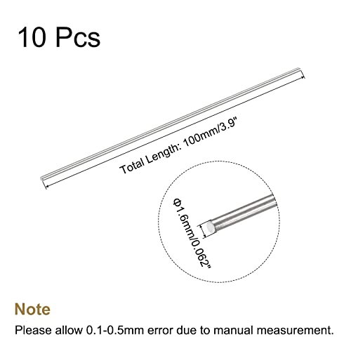 sourcing map 10 Stück Rundstangen aus 304 Edelstahl 1.6mm Durchm. 100mm Länge für Verschiedene Wellen Bastelarbeiten Modellautos Flugzeuge Schiff