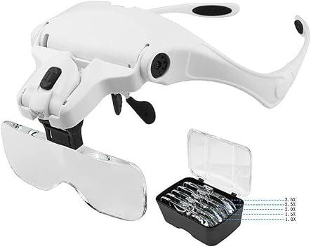 5 Lens 1.0X 1.5X 2.0X 2.5X 3.5X Adjustable Headband Magnifying Glass Magnifier with LED Light Lamp Magnifying Glasses for False Lashes Eyelash Extension