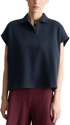 Marc OPolo Denim Damen Kurzarm-Poloshirt aus Baumwolle Wide Fit Blau (Blue Depths) L