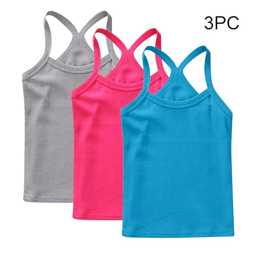 3 Pcs Girls Spaghetti Strap Tank Top Racerback Crop Tops Soild Sleeveless Sports Camisole Pullover Undershirts 1-13Y4