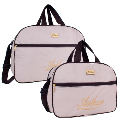 Kit 2 Bolsas Maternidade Com Nome Personalizado Modelo Luxo (Bege Menino)
