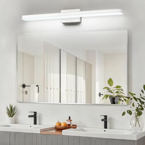 Image of SineRise 40-Inch LED Modern Bathroom Vanity Light Bar, Chrome Modern Acrylic Bathroom Wall Lighting Fixtures Over Mirror (Cool White 6000K)