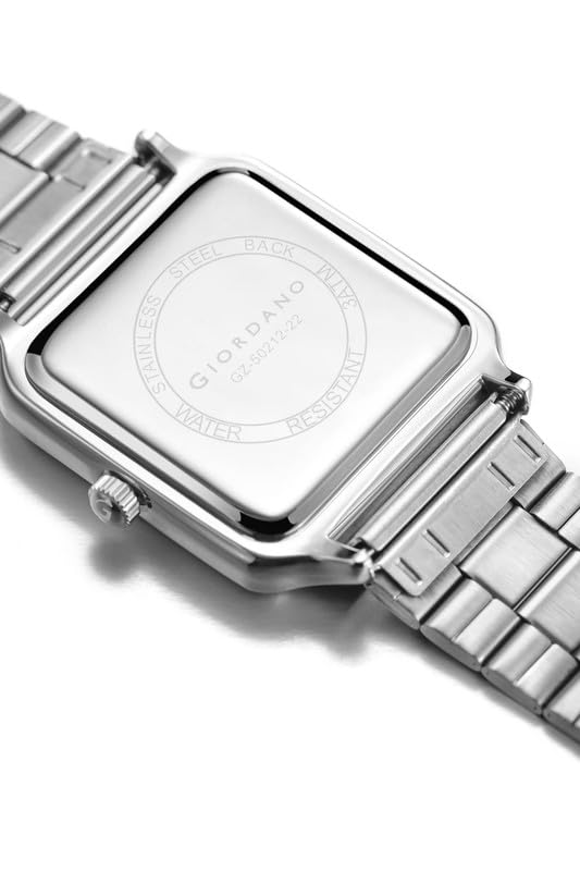 Image of Giordano Analog Watch for Men with Square Textured Dial, Roman Numerals, Quartz Movement and Stainless Steel Strap