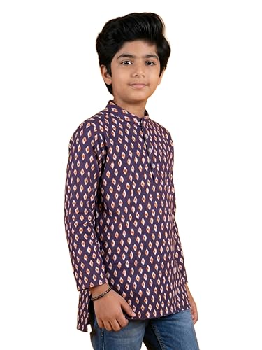 Image of KiddoPanti Boys 100% Cotton Ethnic Motif Printed Short Length Kurta