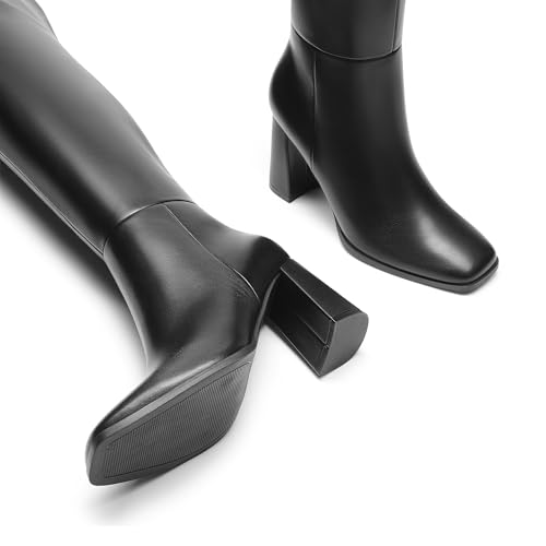 Image of DREAM PAIRS Women's Tall Over the Knee Boots Thigh High Fall Block Chunky Heeled Knee High Long Boots with Fashion Square Toe and Side Zipper