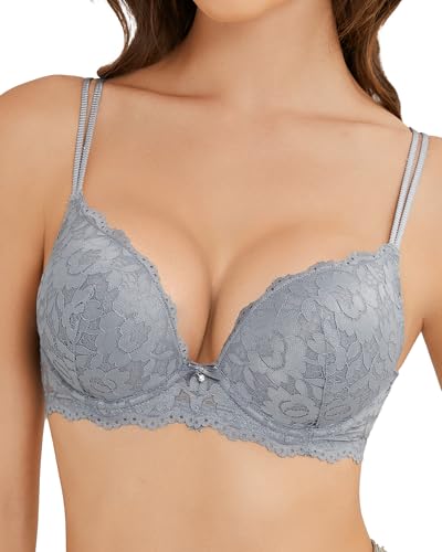 Image of Push Up Bras for Women Add 2 Cups Sexy Lace Cleavage Extra Padded Plunge Bra Underwire