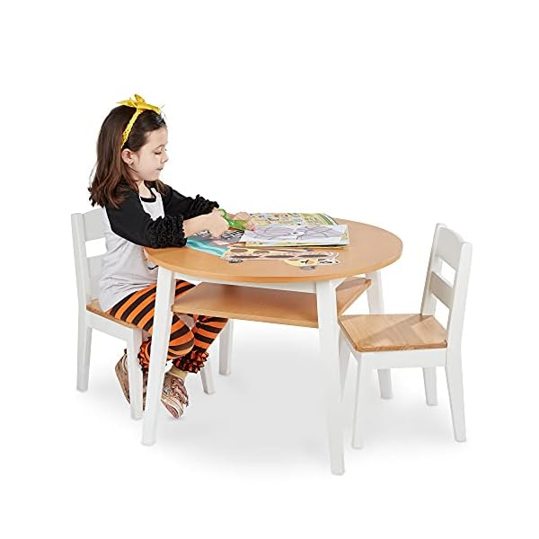 Melissa & Doug Wooden Round Table and 2 Chairs Set – Kids Furniture for Playroom, Light Woodgrain and White 2-Tone Finish - Image 3