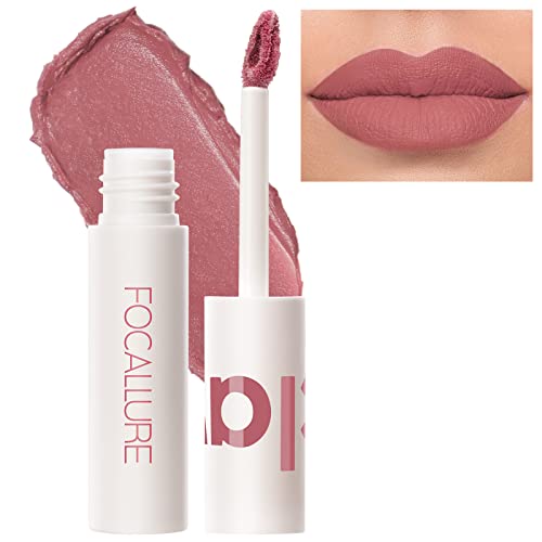 FOCALLURE Velvet Matte Liquid Lipstick, Satin-Finish Full Coverage Lip Color, High Pigmented Lip Stain for Cheeks and Lips Tint, Smooth Soft Lip Makeup, Lightweight, Quick-Drying, Berry Nude