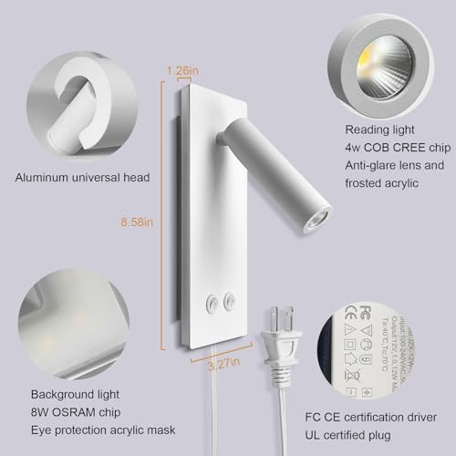 Image of 4W+8W Night Light, Multifunction Wall Sconce, Reading & Bedside Plug in (Sand)