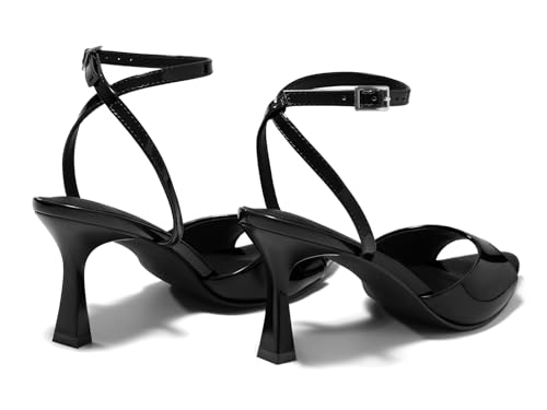 Image of Coutgo Womens Kitten Heels Sandals Pointed Open Toe Ankle Buckle Strap Summer Dress Shoes